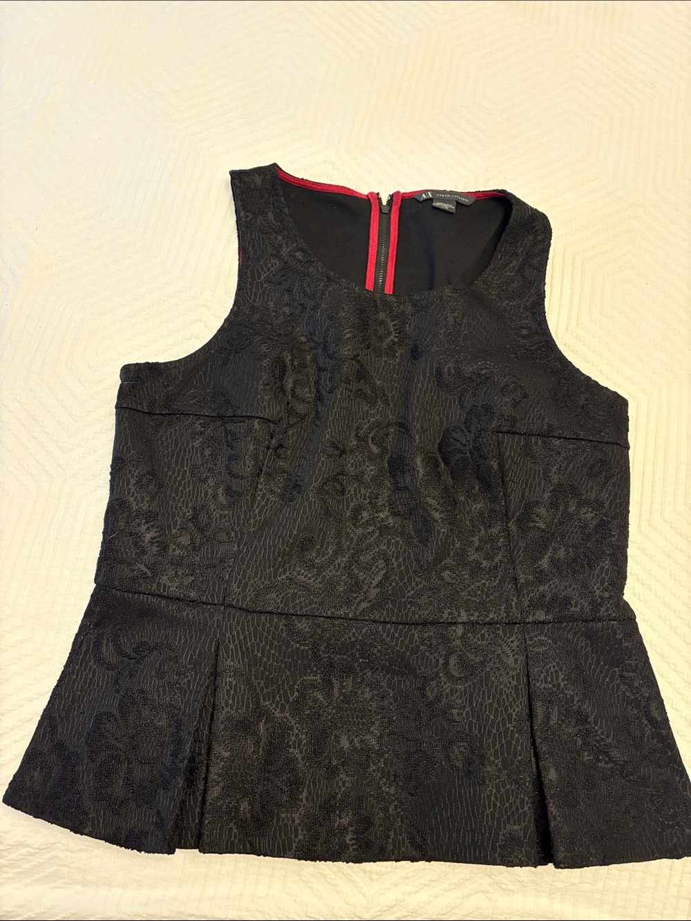 Armani Exchange Sleeveless Black Textured Peplum Top